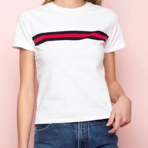 Brandy Melville tee with blue and red stripe (S)